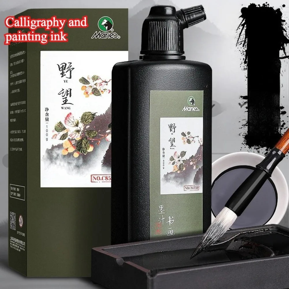Professional Traditional Black Liquid Ink Chinese Calligraphy Sumi Painting Water-Based Drawing Ink for Writing Art Creation