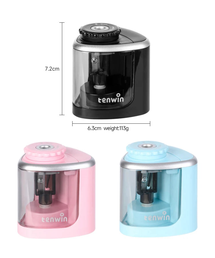Tenwin Electric/Manual 2 in 1 Pencil Portable Sharpener Safe Student Helical Steel Blade Kids Adults Auto Pencil Sharpener 8005