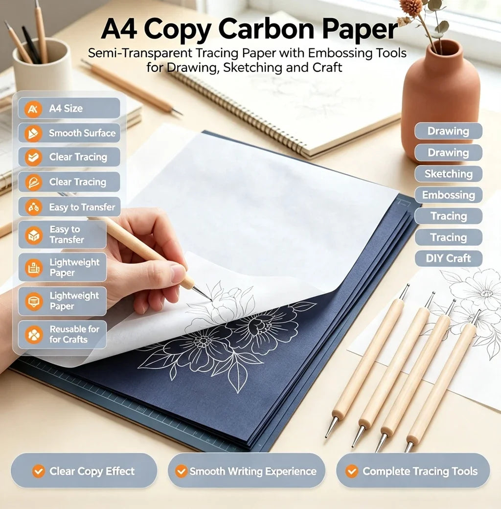 50pcs A4 Graphite Transfer Paper Tracing Painting Sheets Copy Graphite Paper for Drawing Patterns Sketch Canvas Fabric
