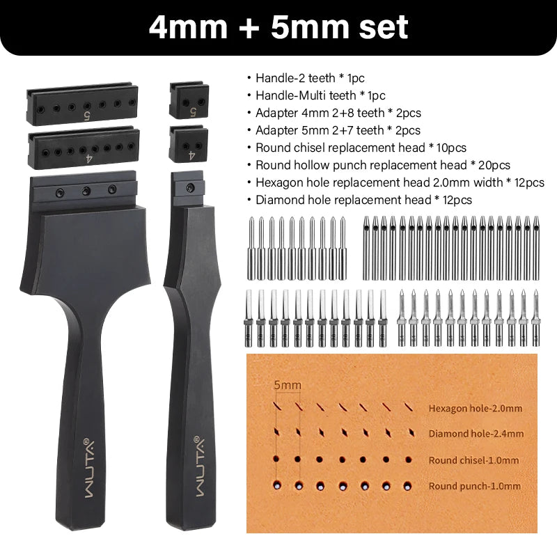 WUTA Multifunctional Leather Hole Punch Round Pricking Iron Stitching Punching Chisel Interchangeable Head Leather Craft Tools