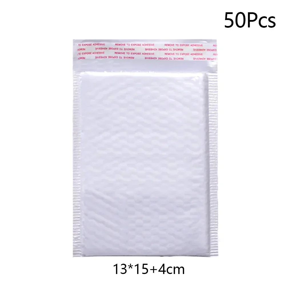 50Pcs Bubble Envelopes White Foam Shipping Bags Poly Bubble Mailers Pad Self Seal Packing Bags for Magazine 15cm 18cm 23cm 25cm