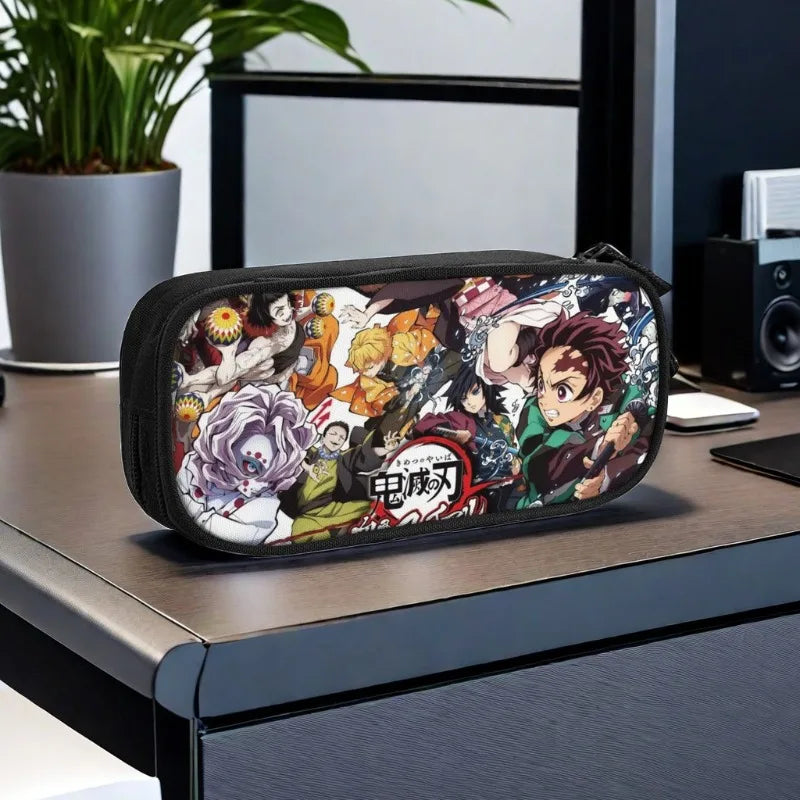 Nime Demon Slayer Kimetsu No Yaiba Pencil Pen Case Stationery Bag Pouch Holder Box Organizer for Teens Girls Adults Student.
