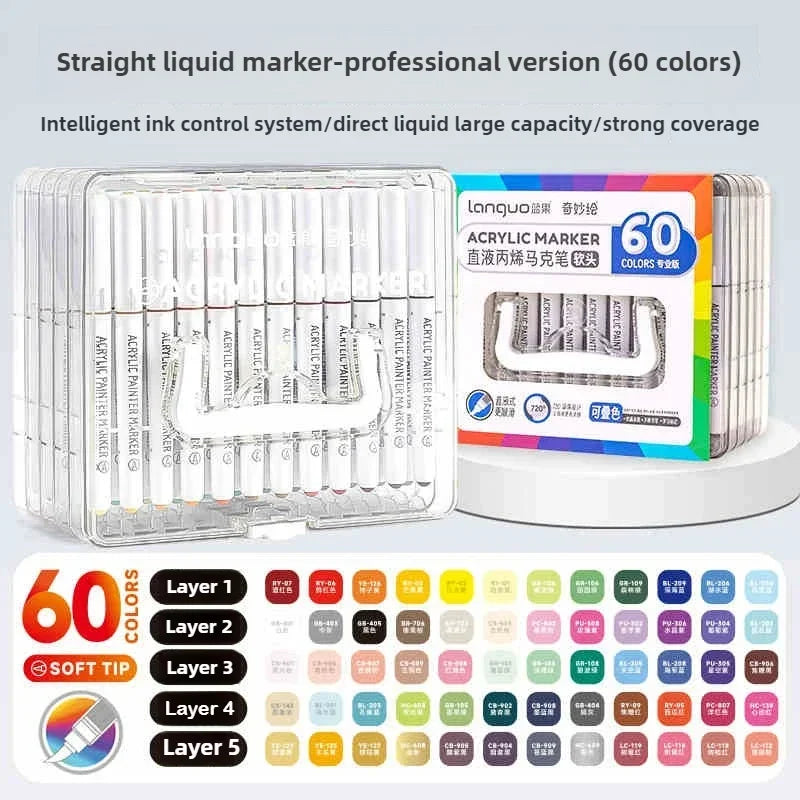 LANGUO 240/9 Colors Acrylic Color Markers Direct Liquid Paint Marker Pen DIY Drawing with Storage Box School Supplies Stationery