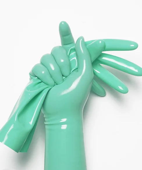 White Latex Rubber Seamless Molded Five Finger Long Gloves Cosplay Costumes 0.4mm Size S-XL