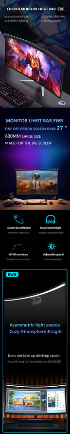 Computer Monitor Light Bar RGB Music Rhythm Screen Hanging Lights Dimming Desk Lamp Reading Gaming Table Lighting