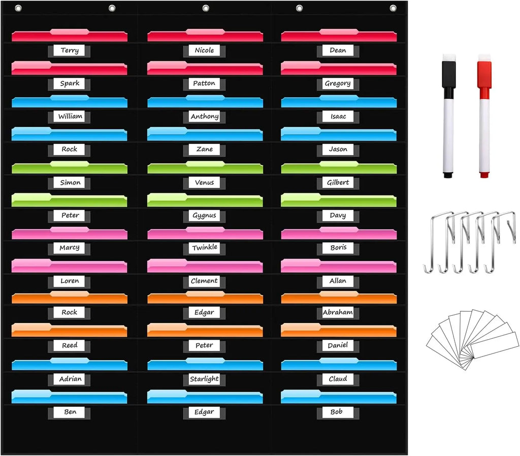 12 Pocket File Storage Chart Wall-Mounted Organizer with Hooks And Labels for  Office Organization Hanging Pocket Folder Rack