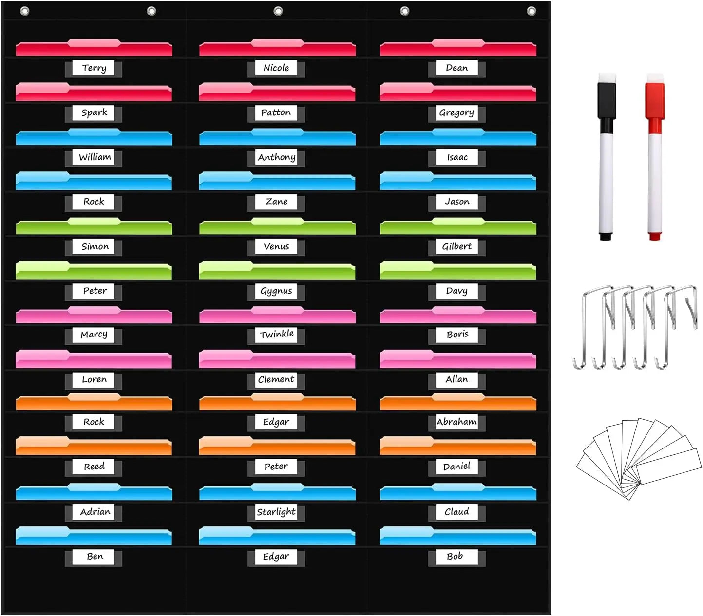 12 Pocket File Storage Chart Wall-Mounted Organizer with Hooks And Labels for  Office Organization Hanging Pocket Folder Rack