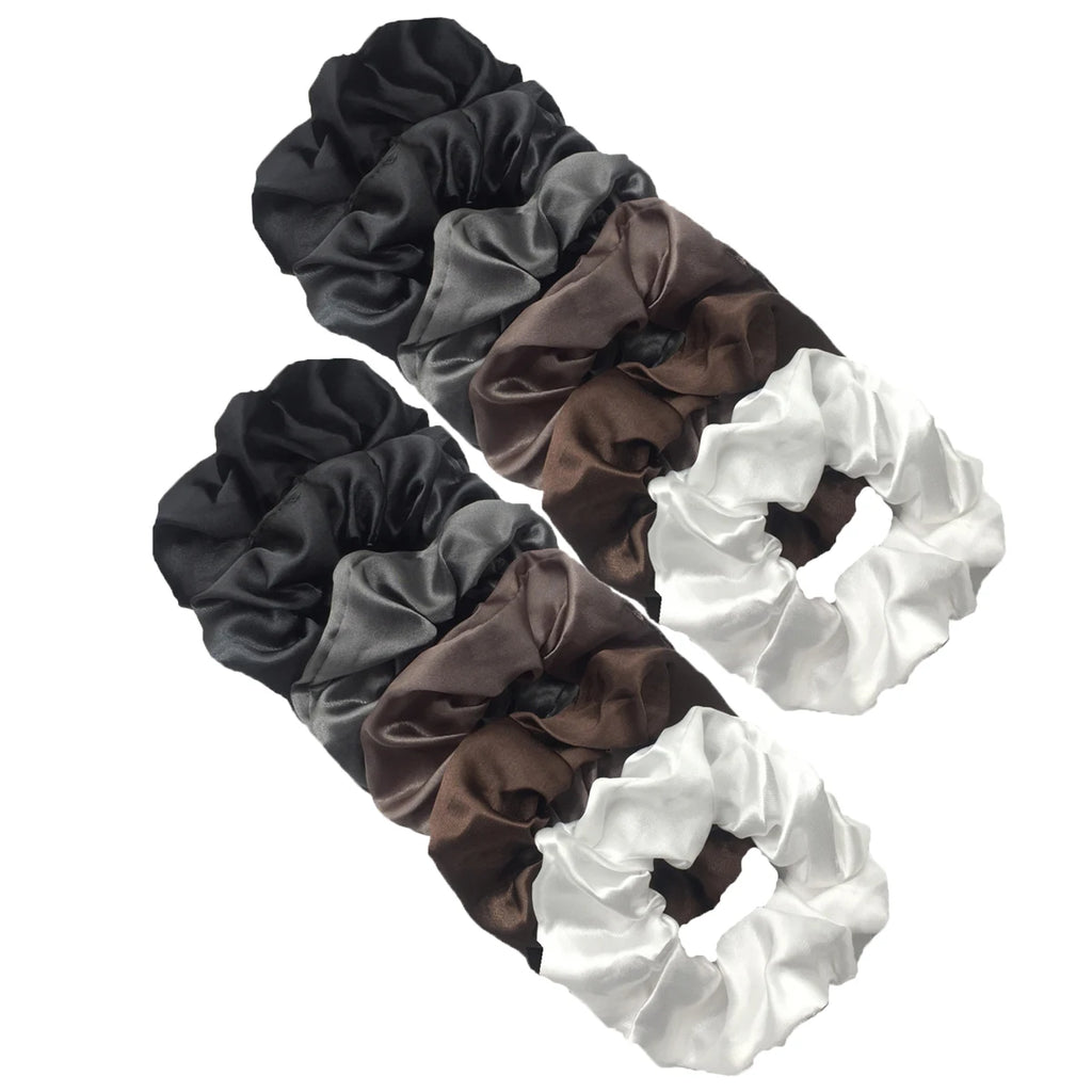 12/8pcs Premium Satin Large Intestine Hair Bands for Women Hundreds of Fabric Rubber Bands Hair Accessories