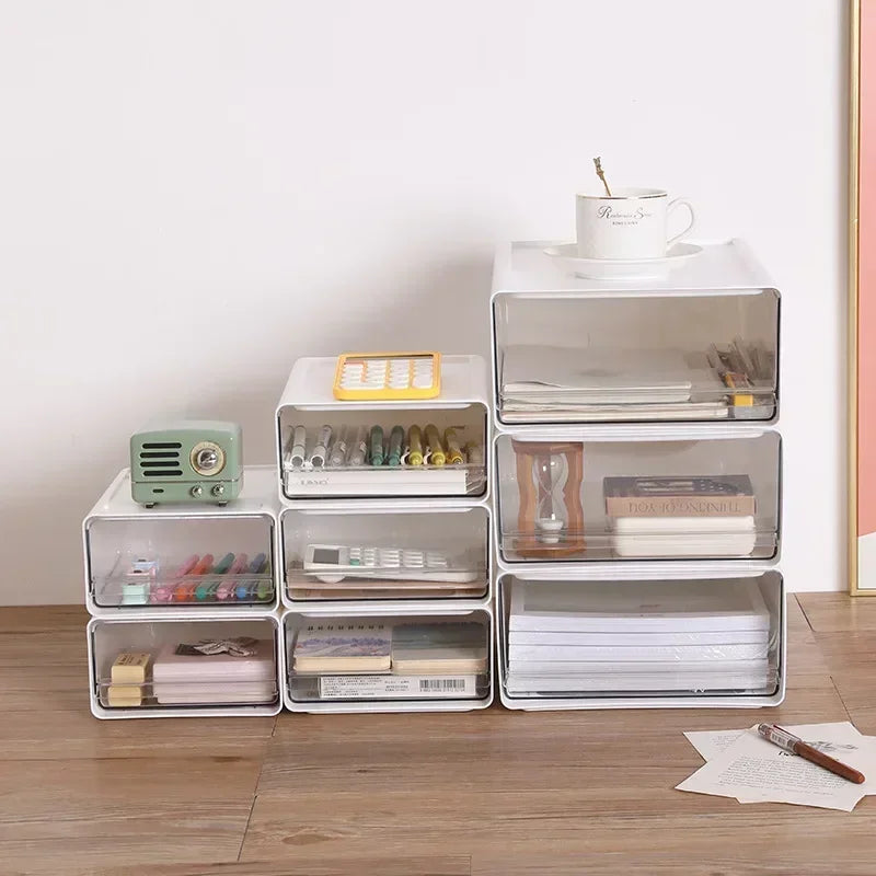 Transparent Desktop Storage Box Drawer Type Office File Storage Box Bedroom Study Stack Combination Portable Storage Cabinet
