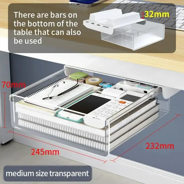 Hidden Under Desk Drawer Storage Office Organizer Desk Self Adhesive Drawers Plastic Undertable Accessories Storage Box Drawe