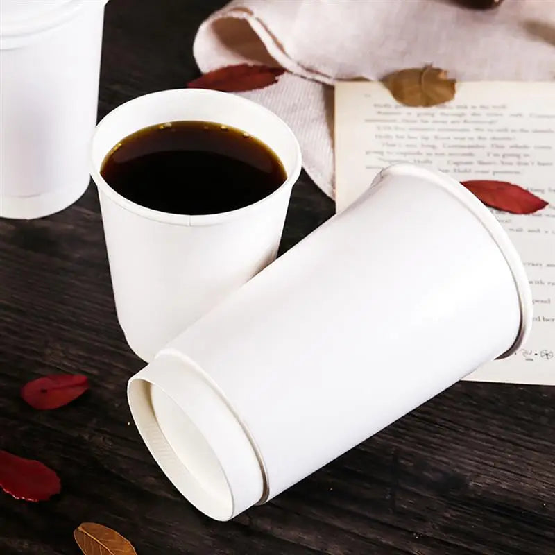 50pcs Disposable Coffee Cups Insulation Takeaway Double-Layer European Style Simplicity Paper Cup With Lid (8/12oz, 280/350ml)