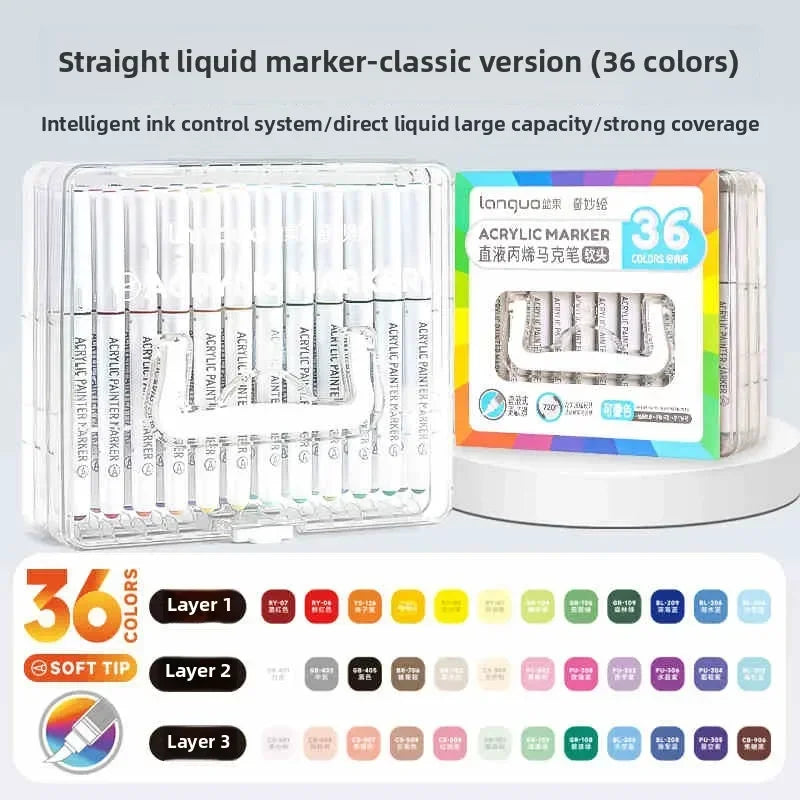 LANGUO 240/9 Colors Acrylic Color Markers Direct Liquid Paint Marker Pen DIY Drawing with Storage Box School Supplies Stationery