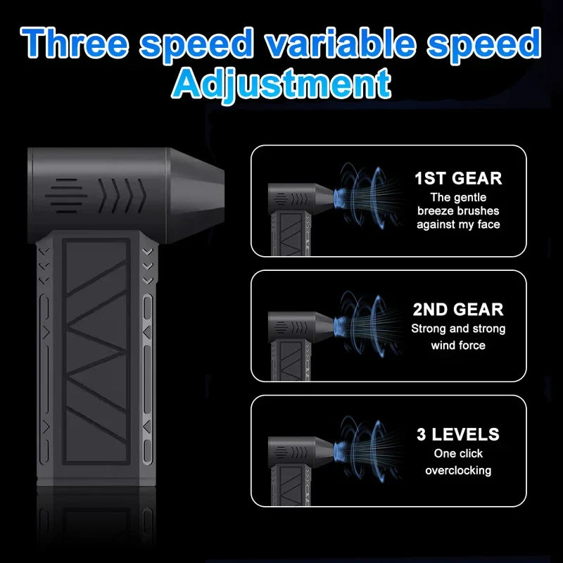 130000RPM Dust Blower Violent Fan With LED Light Powerful Handheld Rechargeable  Blower Electric Air Duster 3 Speed 52 m/s