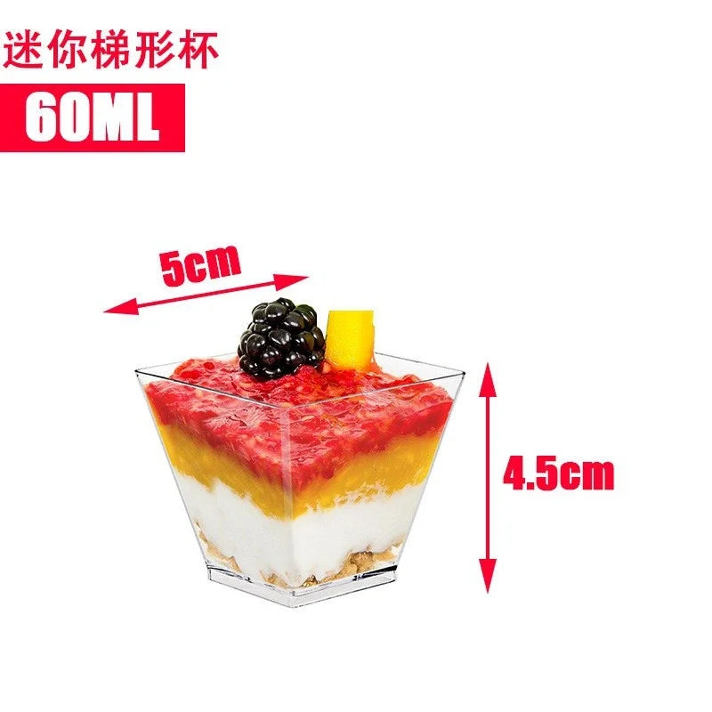 Disposable Plastic Mousse Cup Mini Ladder Shaped Pudding Dessert Cup for Hotel Party and Sweet Shop Disposable Plastic Cups