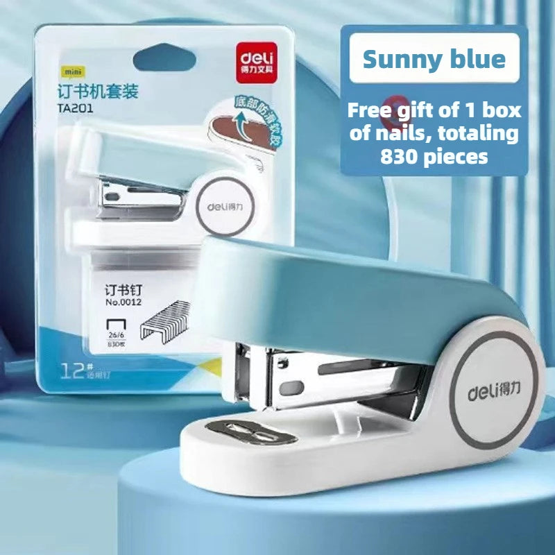 Deli Mini stapler for students, labor-saving stapler, office supplies, portable girl, cute style, stapler, stapler, no. 12 nails
