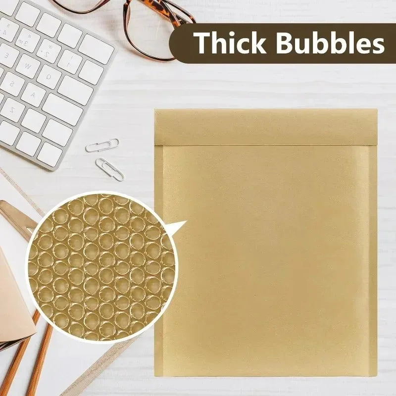 50/40/30/20/10X Kraft Bubble Mailers Envelopes Bags Yellow Seal Adhesive Shipping Bag Waterproof Mailing Business Gift Packaging