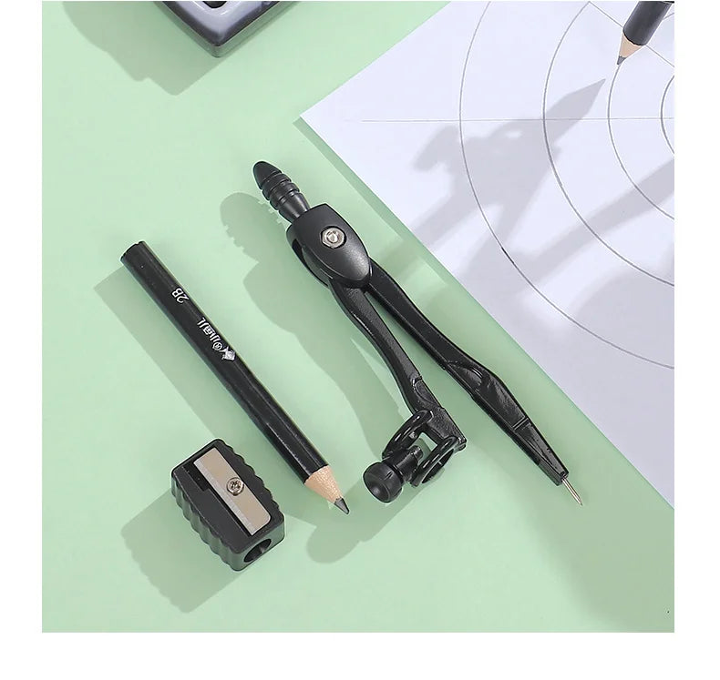 JIANWU Black Metal Compass Geometry Set Zinc Alloy Multifunction-clip Pen Compass Writing Drawing Tools School Office Stationery