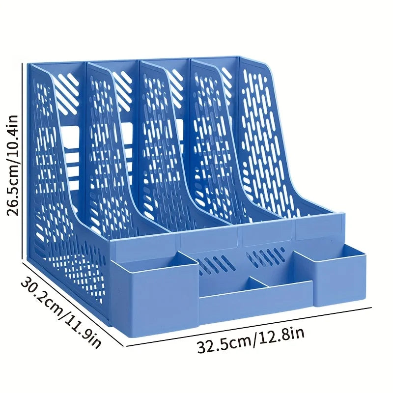 1pc Desktop File Organizer with 4 Compartments PP Material Detachable Space-Saving Office Supplies Document Sorting Storage Box