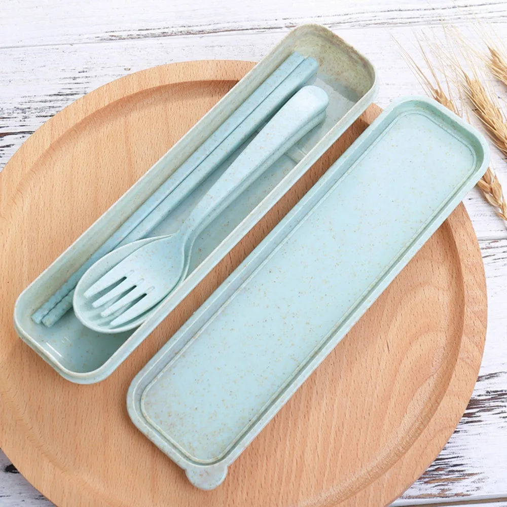 Gift Plastic Cutlery Set Simplicity With Storage Box Fork And Chopsticks Set Portable Spoon