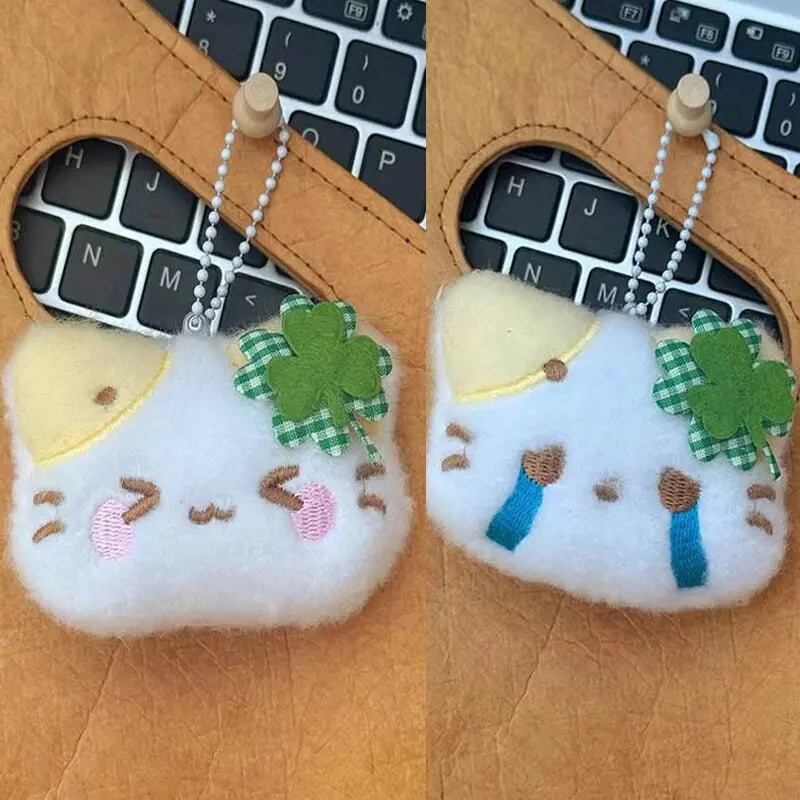 1/2/4pcs Green Clover Cat Plush Small Cat Keyring Cute Charm Keychain for Girls Women Kawaii Bag Pendant Key Chains Couple Gift