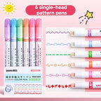 6-24pcs/set Heart Flower Line Shape Highlighter Pen Roller Tip Curve Liner Marker Kawaii Cute Stationery School Supplies
