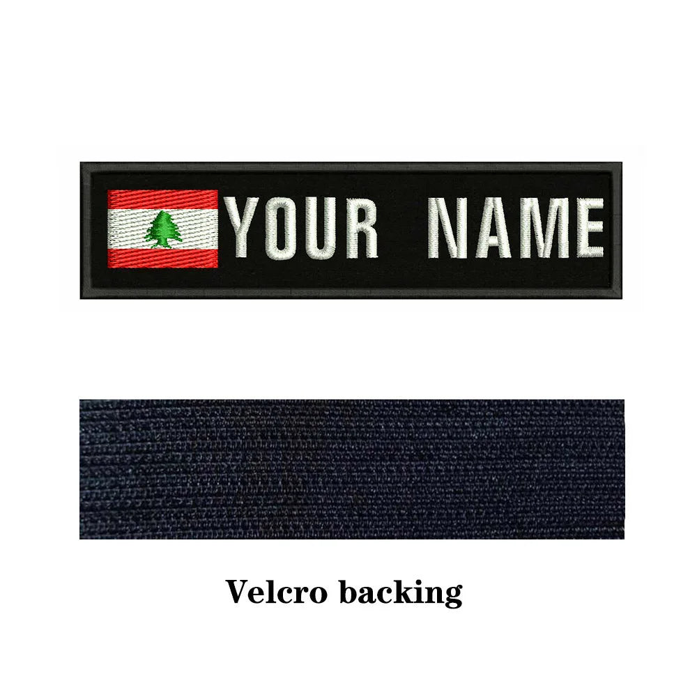 Lebanese Flag Lebanon 10X2.5cm Embroidery Custom Name Text Patch Stripes Badge Iron On Or  Patches