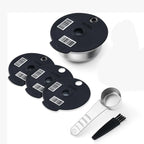 Stainless Steel Reusable Tassimo Pods with 4 Black Silicone Lid Tamper Compatible for-Bosch Tassimo Machine