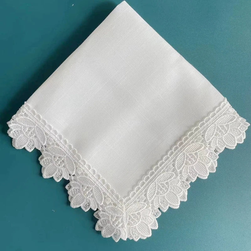 6 Pieces White Hemstitch Napkins Cocktail Napkin For Party Wedding Lace Napkin Table Cloth Linen Napkins Cotton Napkin