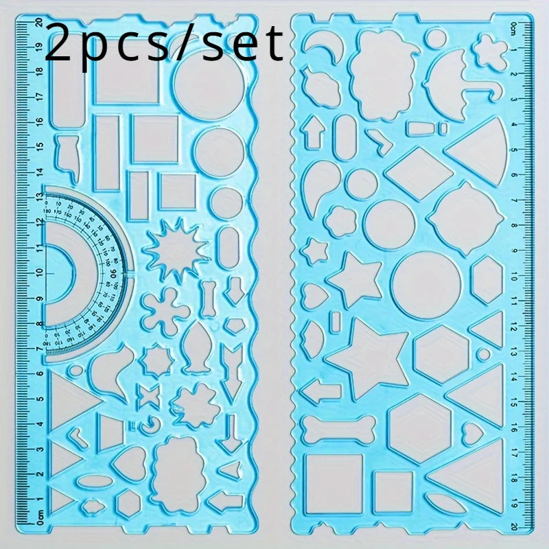 2pcs/set Multifunctional Geometric Ruler for Drawing and Crafting - Flower, Semicircle, and Geometric Patterns - Fun