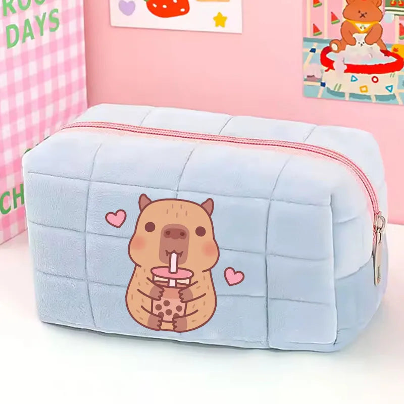 Cute Capybara 1pc pink blue Pillow Design Cosmetic Bag Pencil Case Pen Pouch Large-capacity Student Storage Pencil Case gift