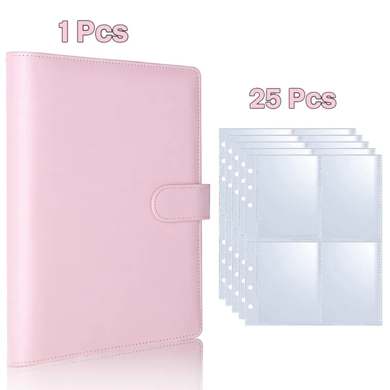 A5 Notebook Photocard Binder 25pcs Page(4 Grids)  PU Leather Loose Leaf Organizer Photo Binder Book Kpop Photo Albums Idol Cards