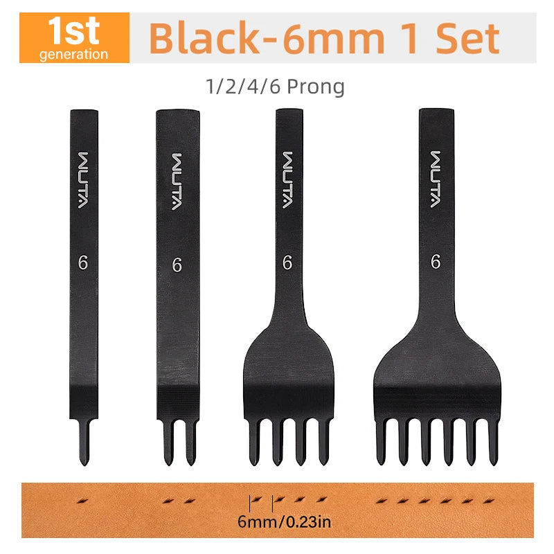 WUTA 1Set 4pcs Basic Leather Chisel Tool Diamond Pricking Iron Hole Punch Stitching Leather Craft tools 3/4/5/6mm 1-2-4-6 teeth