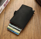 Rfid Credit Card Holder Luxury Split Leather Wallet Men Metal Slim Thin  Minimalist Wallet Bank Cardholder Case Travel Wallet