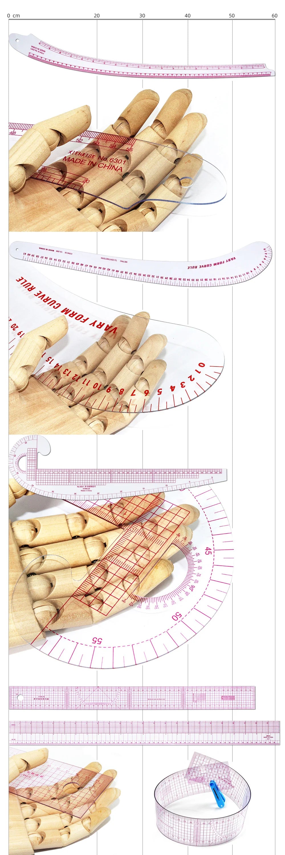 Empire sewing ruler and French curve, used for pattern making drafting, transparent plastic fashion designer ruler pieces assemb