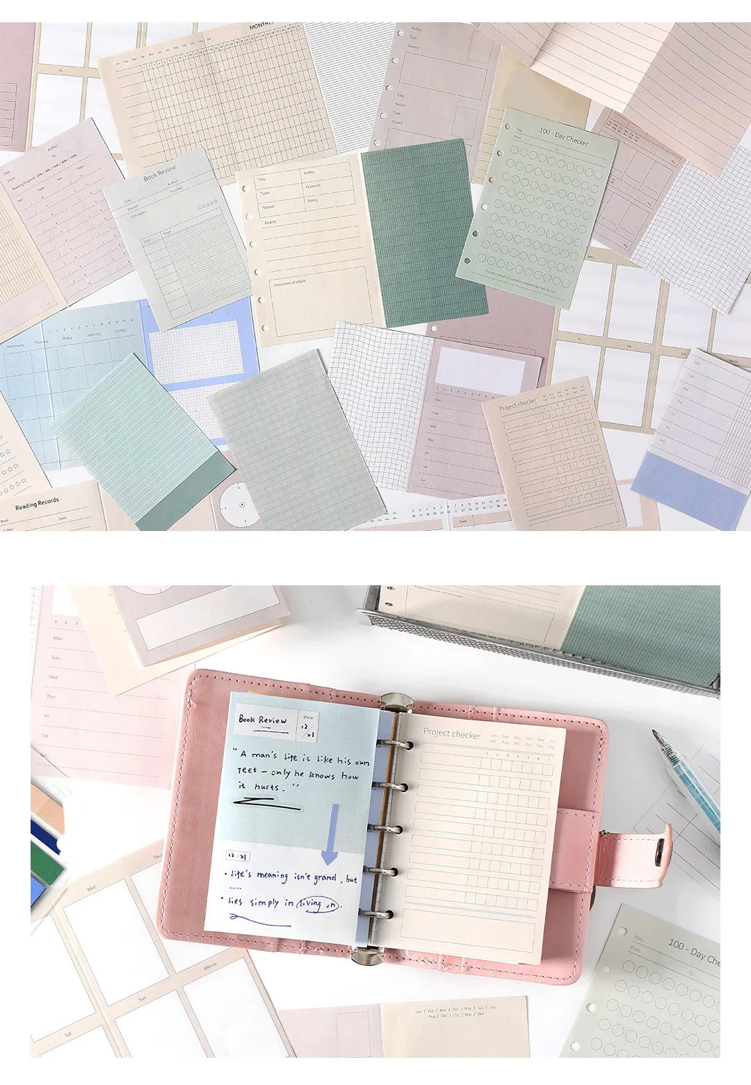 A7M5 Two Size 20Sheets Loose Leaf Inner Page Notebook Refill Spiral Weekly Monthly To Do Inside Paper Stationery