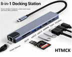 8In1 7In2 7In1 USB C Hub with 4K HDMI RJ45 SD/TF Card Reader PD Fast Charge Type C Adapter