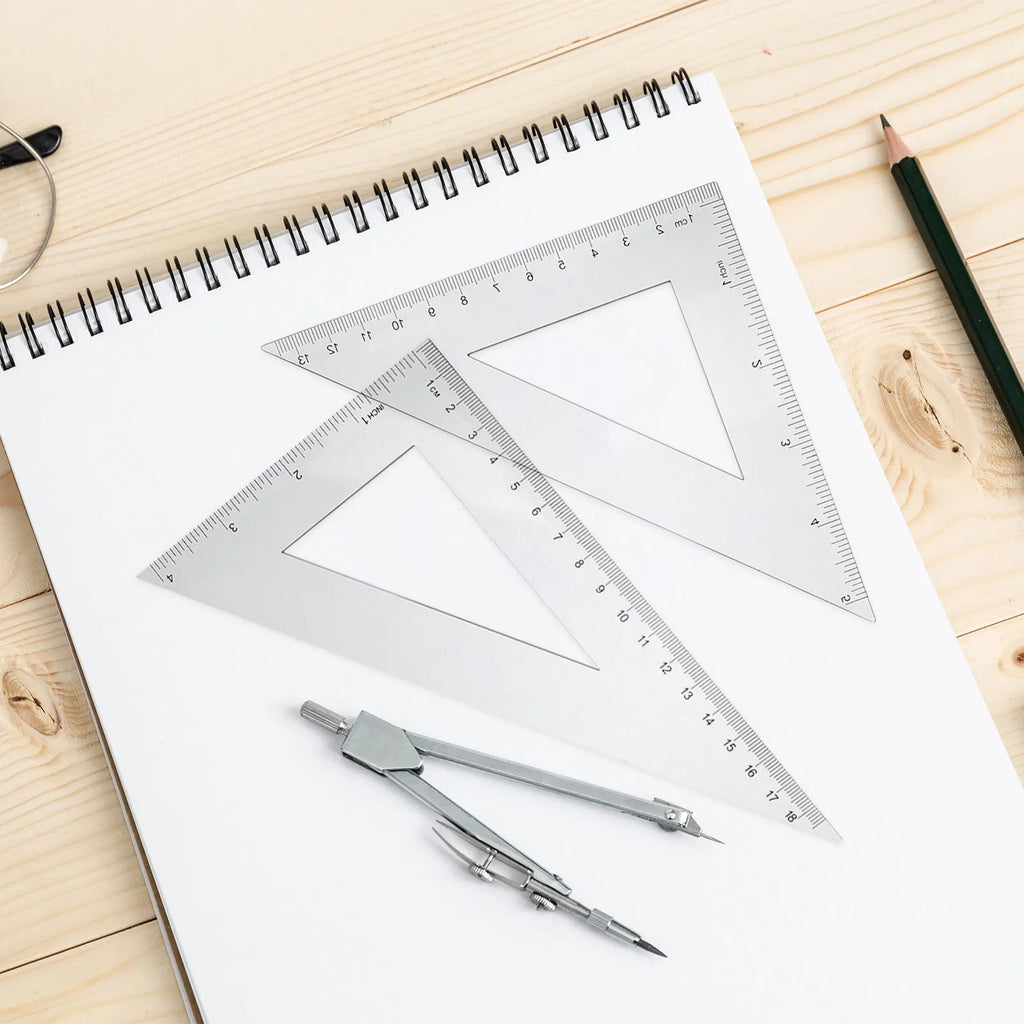 2Sets Geometry Ruler Set Professional Drawing Triangle Protractor Measuring Tool for Students Engineering Architecture Drafting
