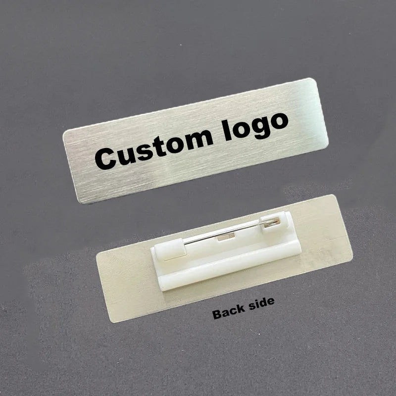 7*2cm Customize Logo/Name Stainless Steel Nametag Brooch with Brushed Finish Customize Company Brand Employee Identification