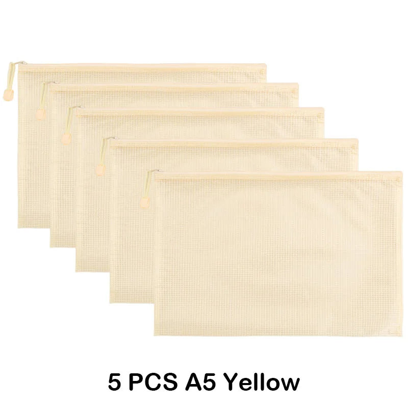 5 PCS A4 A5 A6 Mesh Zipper Pouch Document Bag Waterproof Zip File Folder Storage Bags A4 A5 A6 Office School Supplies Stationery