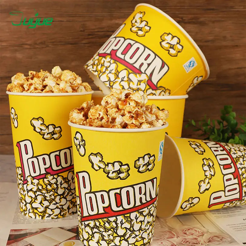 50Pcs 32/46oz Disposable Single Wall Coated Paper Popcorn Bucket Cup Food Grade Greaseproof Cinema Containers Movie Night Party