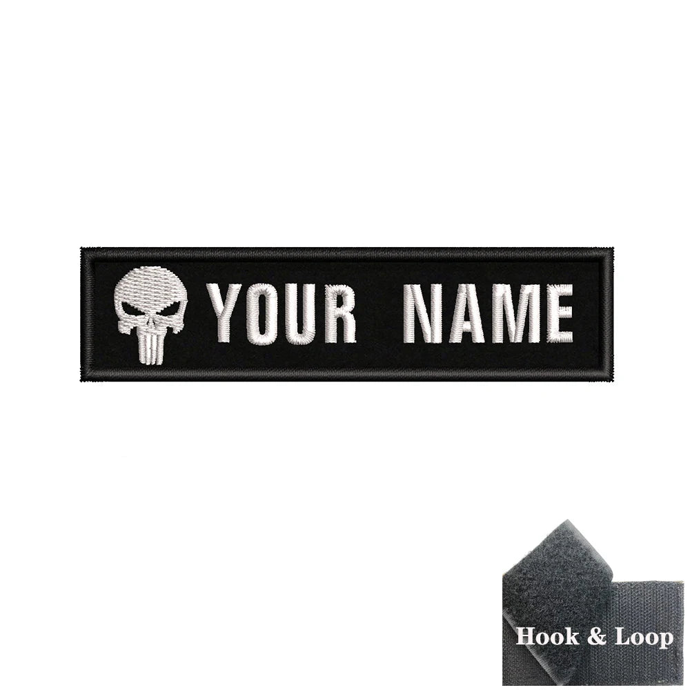1PC 10cmX2.5cm Custom Name number Patch Badge tags Stripes Iron On Or Hook Loop dog paw dog footprints skull Punisher Telephone