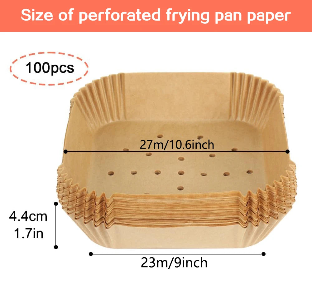 50/100PCS Perforated Square 23cm/20cm XXL Disposable Air Fryer Parchment Paper for Ninja, Corsori, Instant Vortex, Dash