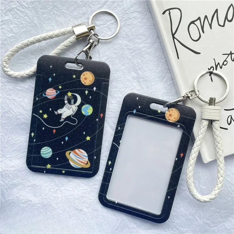 1Pc Solid Color Student Bus ID Card Protective Cover Keyring School Access Door Card Credit Card Holder Bag Set Key Chain