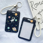 1Pc Solid Color Student Bus ID Card Protective Cover Keyring School Access Door Card Credit Card Holder Bag Set Key Chain