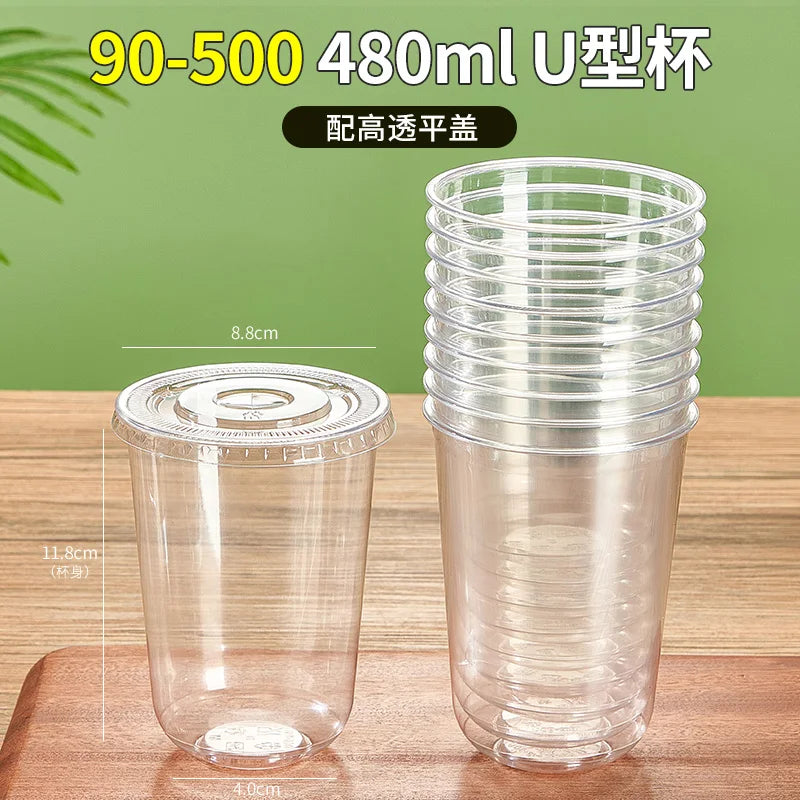 U Shaped Disposable Cold Drinks Plastic Cup 90 Caliber PET Material Transparent Coffee Cups with Lid Sealed Milk Tea Tumbler