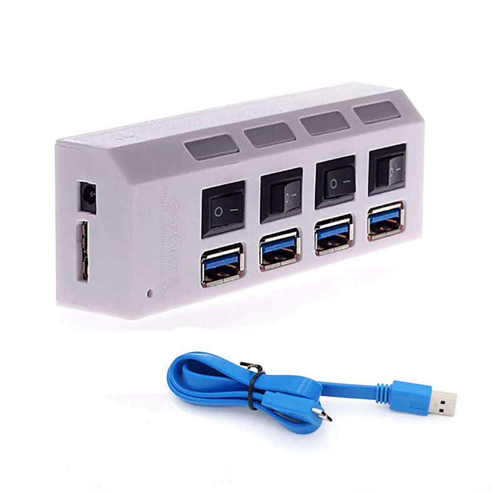 Multi Ports USB HUB 3.0 4/7 Ports Portable Super Speed 5Gbps Multiple USB Port Expander with Switches Power Adapter For PC