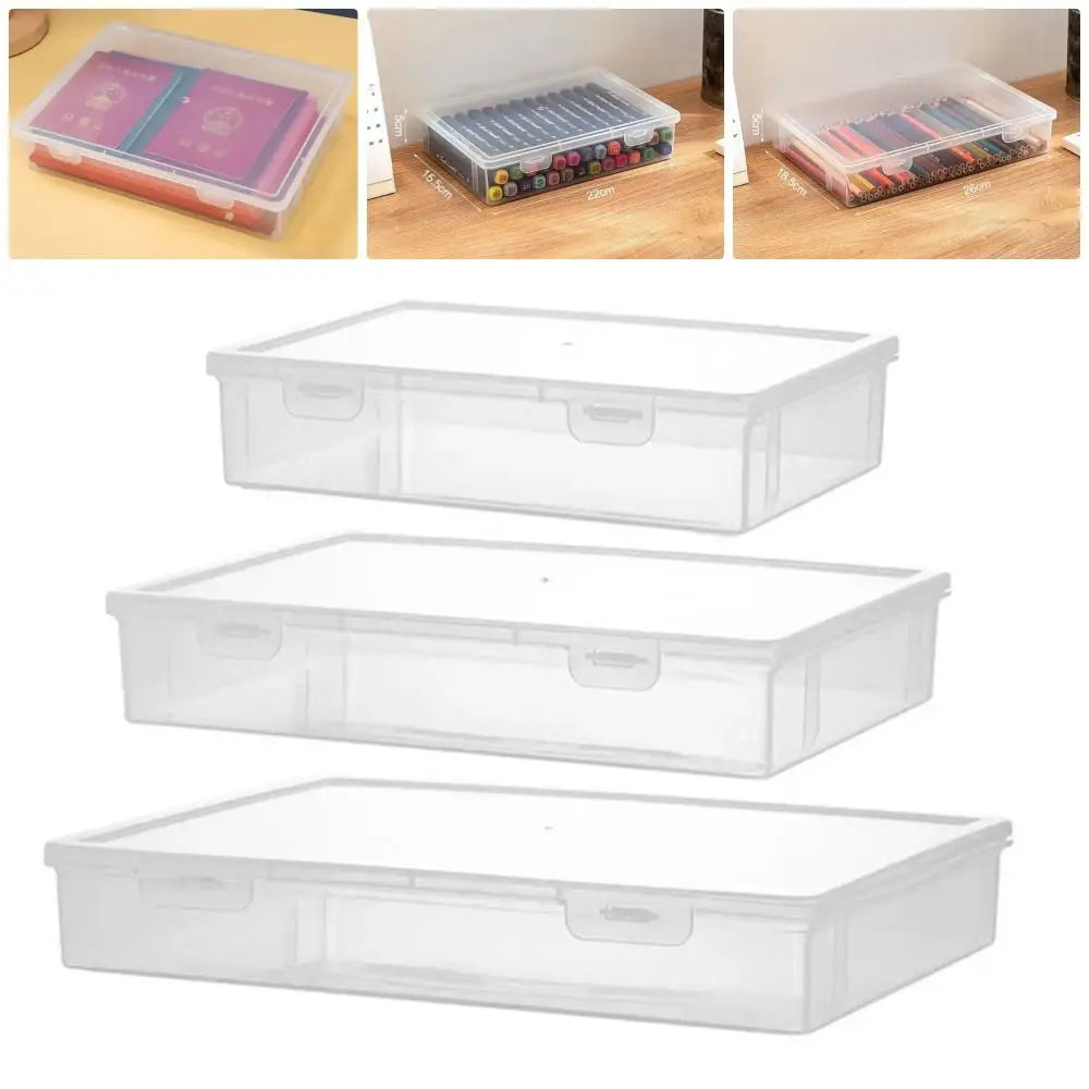 1Pc Transparent Storage Container Plastic Dustproof Box Stationery Jewelry Portable Large Capacity A4 A5 File Organizer Supplies