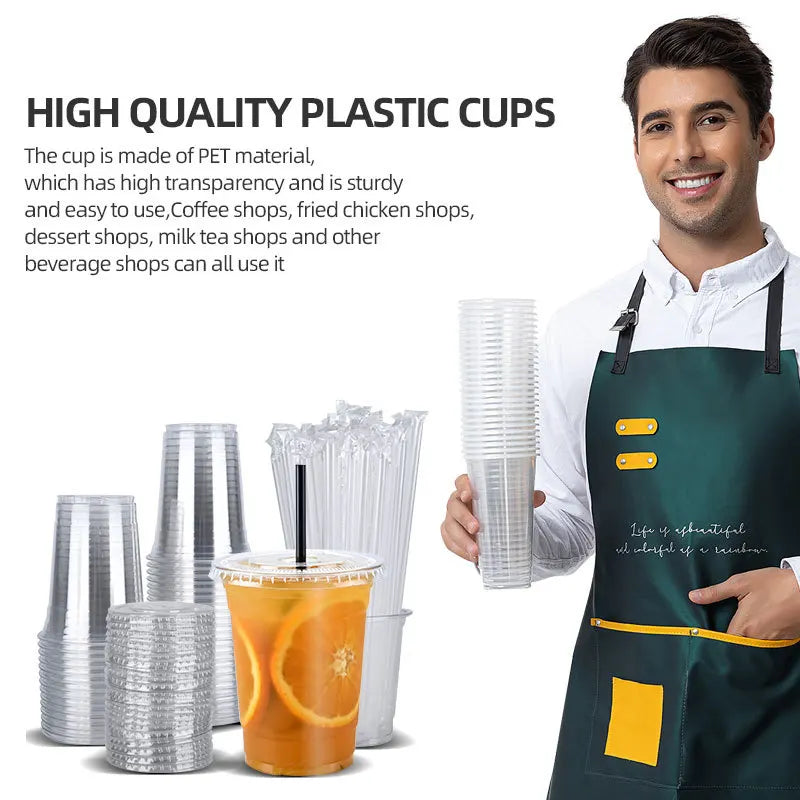 10-50 Sets 12/16 oz Plastic Cups with Lids and Straws, Disposable Cups for Iced Coffee, Smoothie, Milkshake, Cold Drinks - Clear