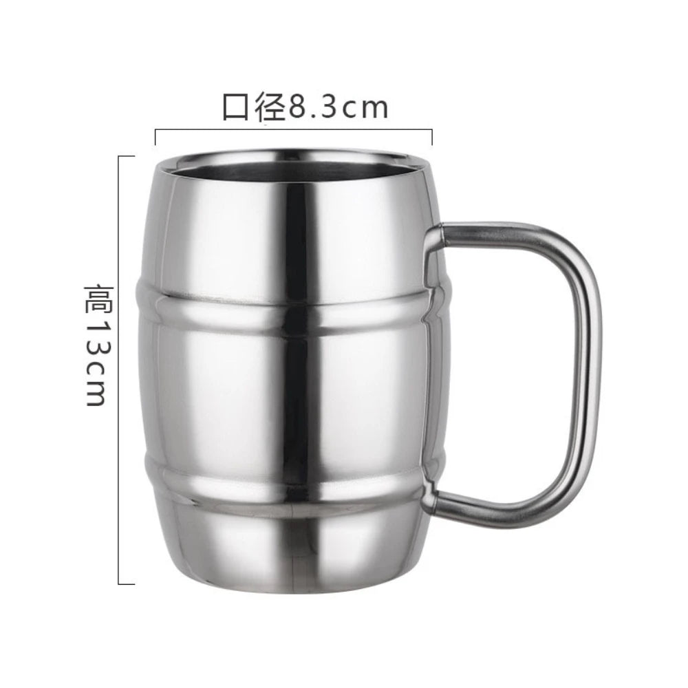 Double steel beer cup creative 304 stainless steel draft beer milk cup coffee milk tea cup children's drinking cup with handle