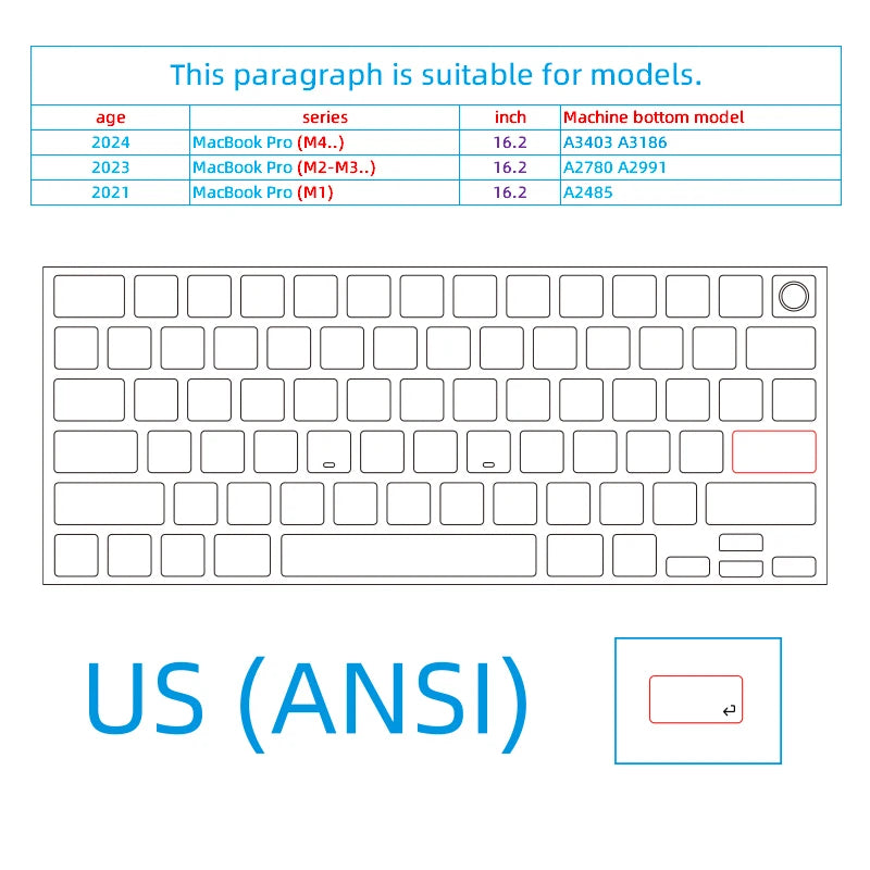 (Us American Version) Translucent Gray Mbp Suitable for Apple Mac Book Keyboard Stickers, Translucent Protective Stickers, Compatible with 13- 16inch MacBook Air/Pro